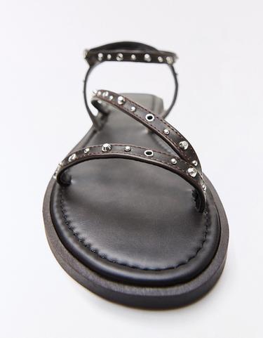 MULTISTRAP STUDDED FLAT SANDALS — Brown 4