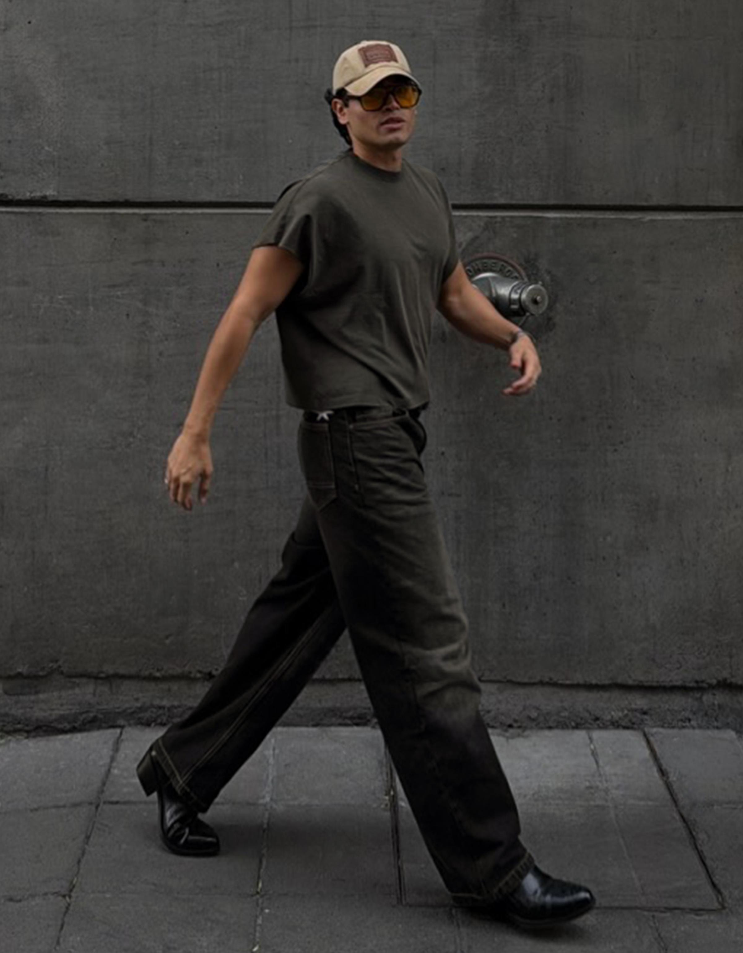 Oversize worker print T-shirt — Grey