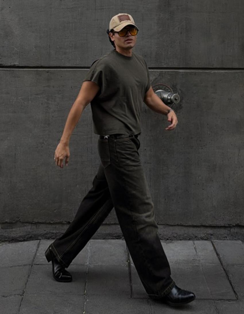 Oversize worker baskılı tişört-Gri
