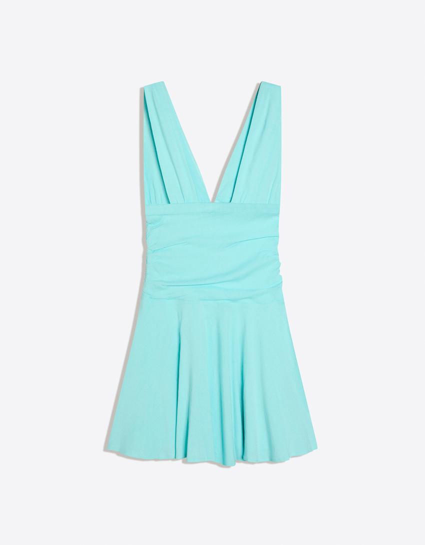 Draped mini dress-Turquoise