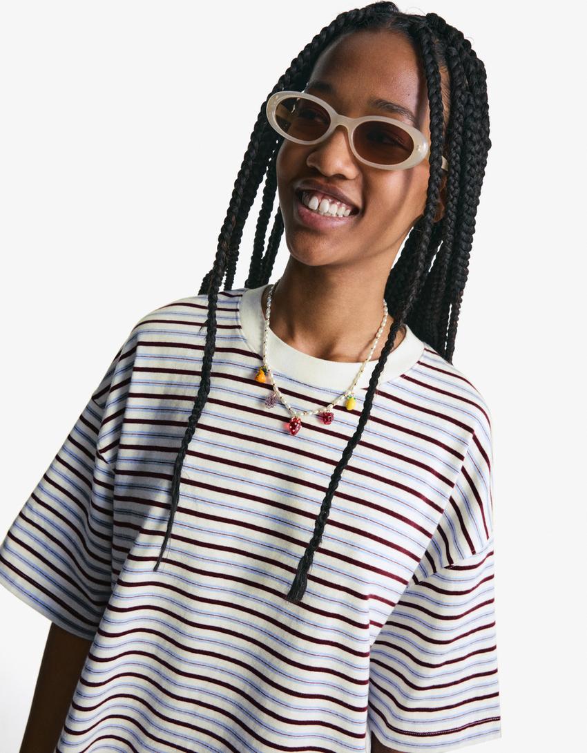Boxy T-shirt met korte mouw-Wit-0