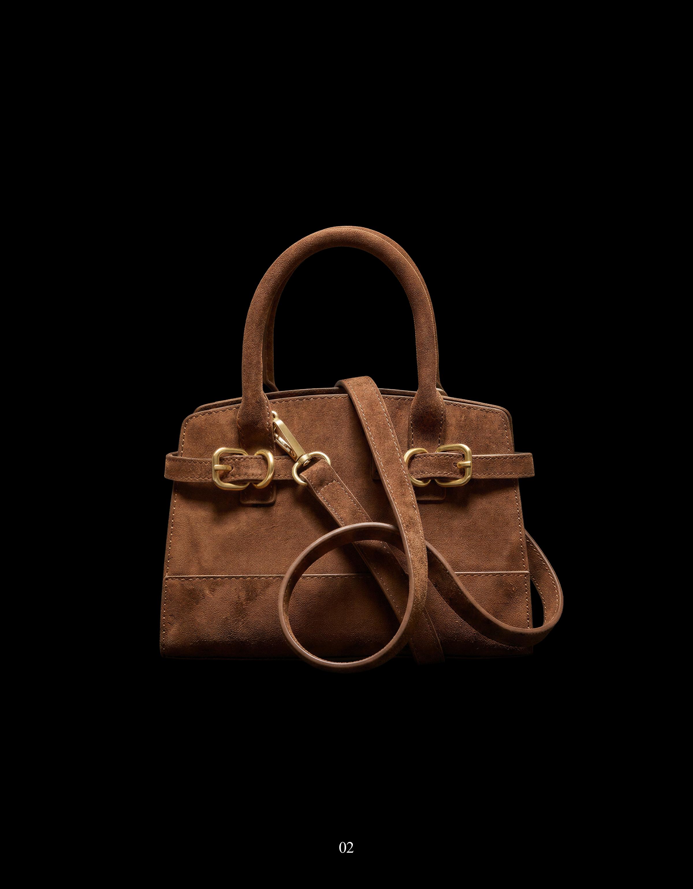 Faux suede buckle bag — Brown