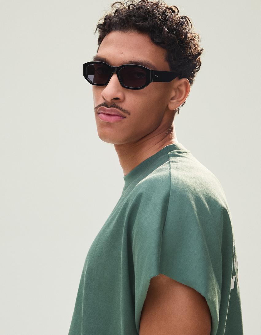 T-shirt senza maniche oversize stampa-Turchese