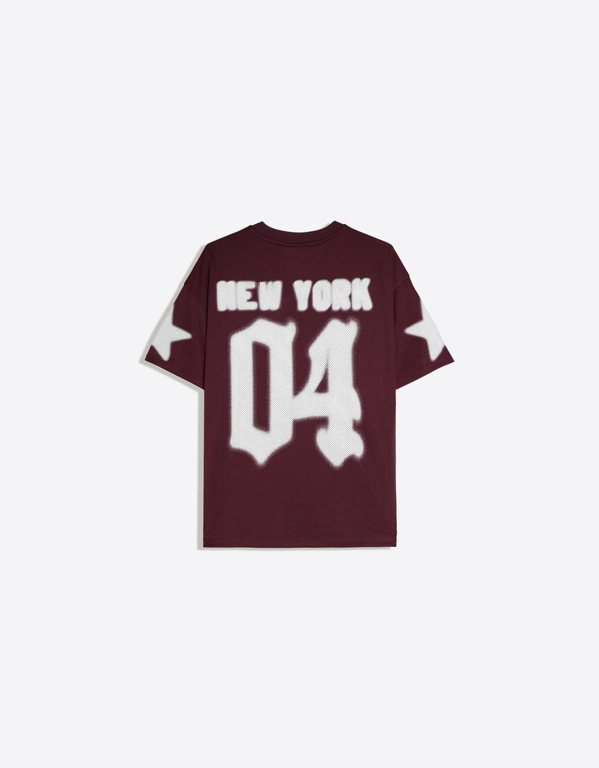 Oversize print T-shirt-Burgundy