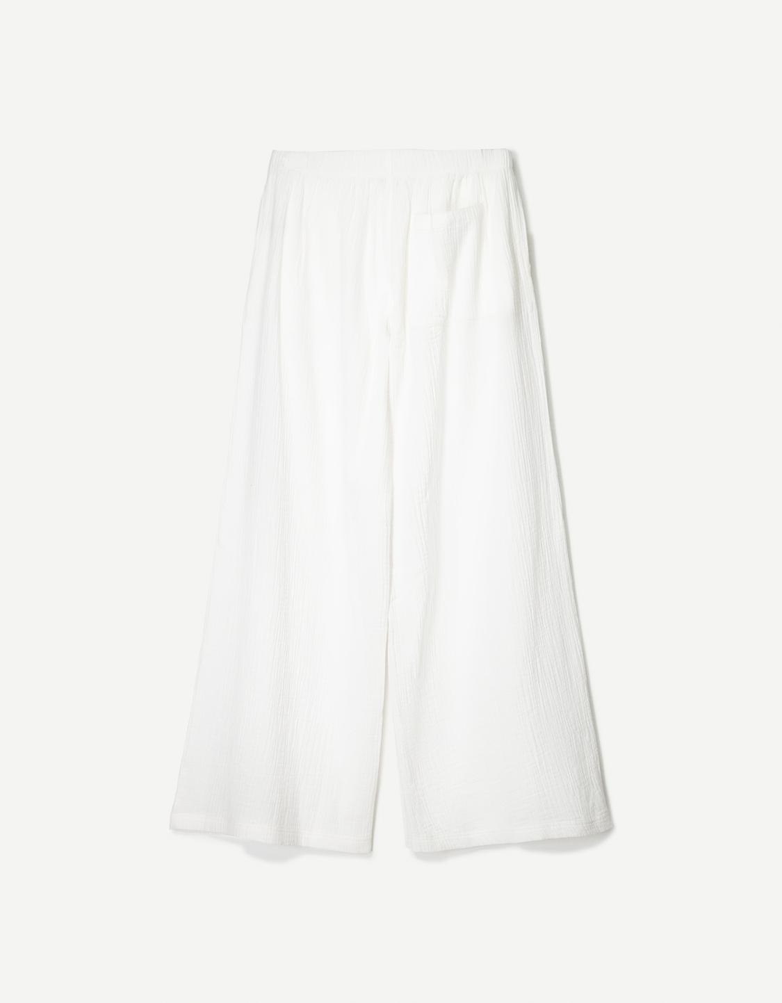 Wide-leg rustic double cloth trousers