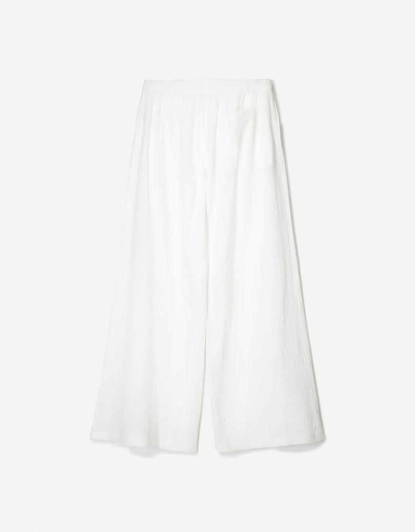 Calças wide leg rústicas double cloth-Branco