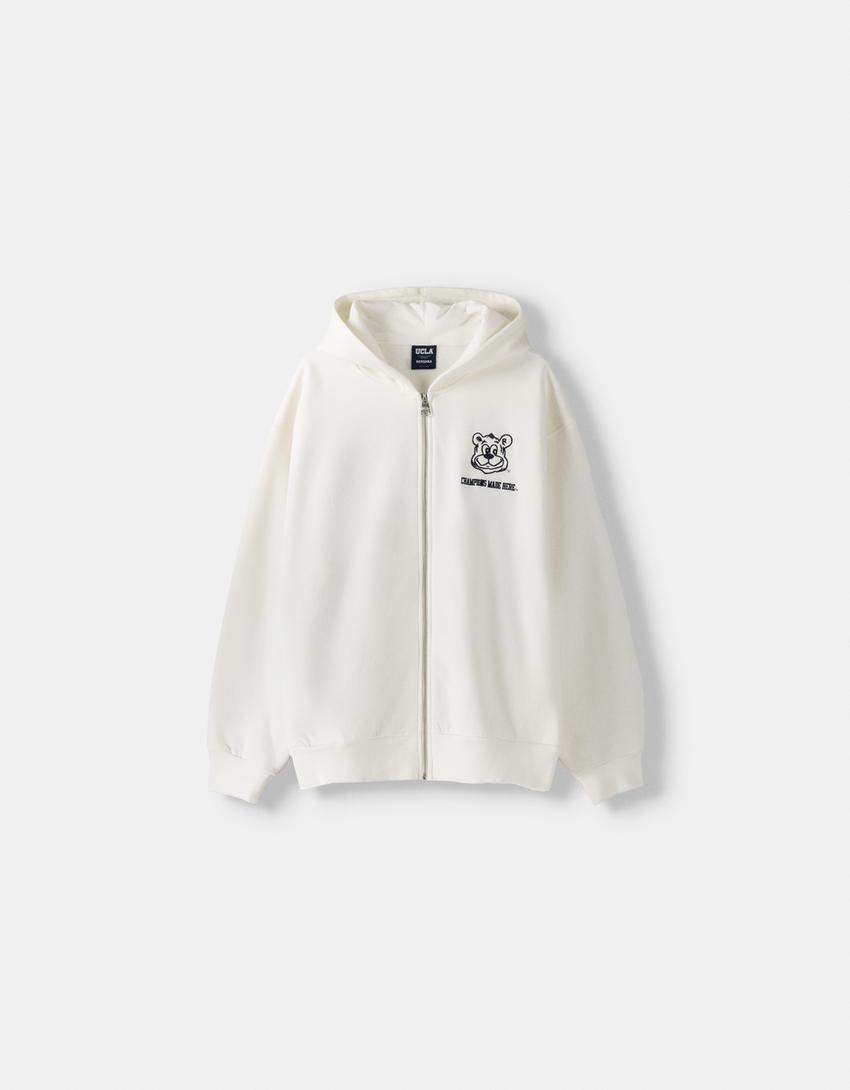 Embroidered UCLA zip-up hoodie-White-4