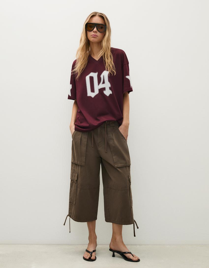 Oversize print T-shirt-Burgundy