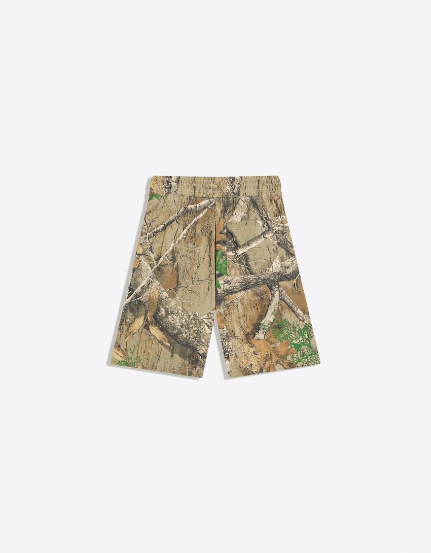 Printed boxy fit Bermuda shorts-Sand