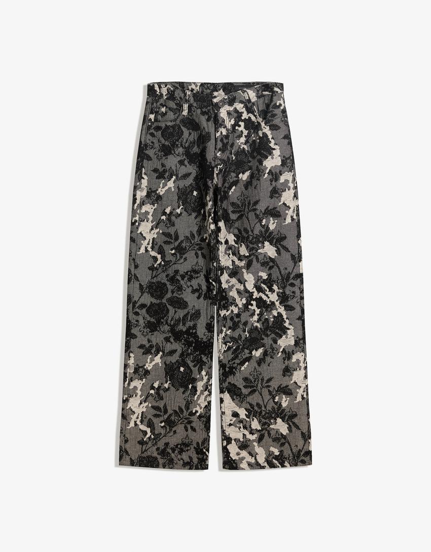Jeans baggy fit à imprimé jacquard-Noir