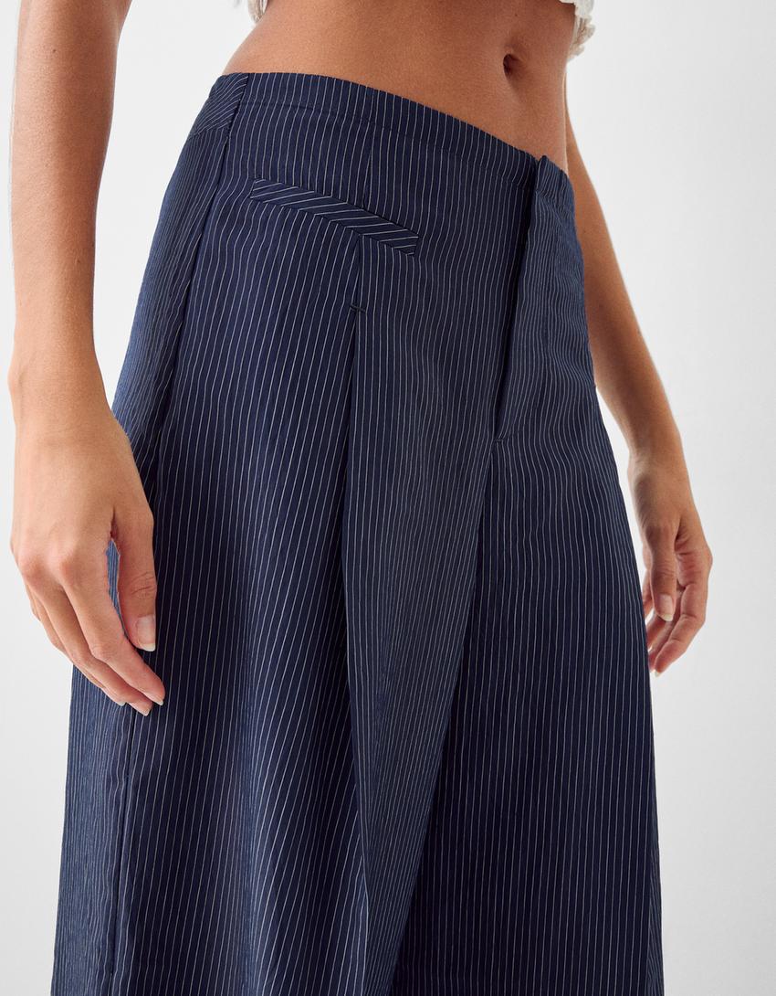 Wide-leg trousers with waistband detail-Blue-5