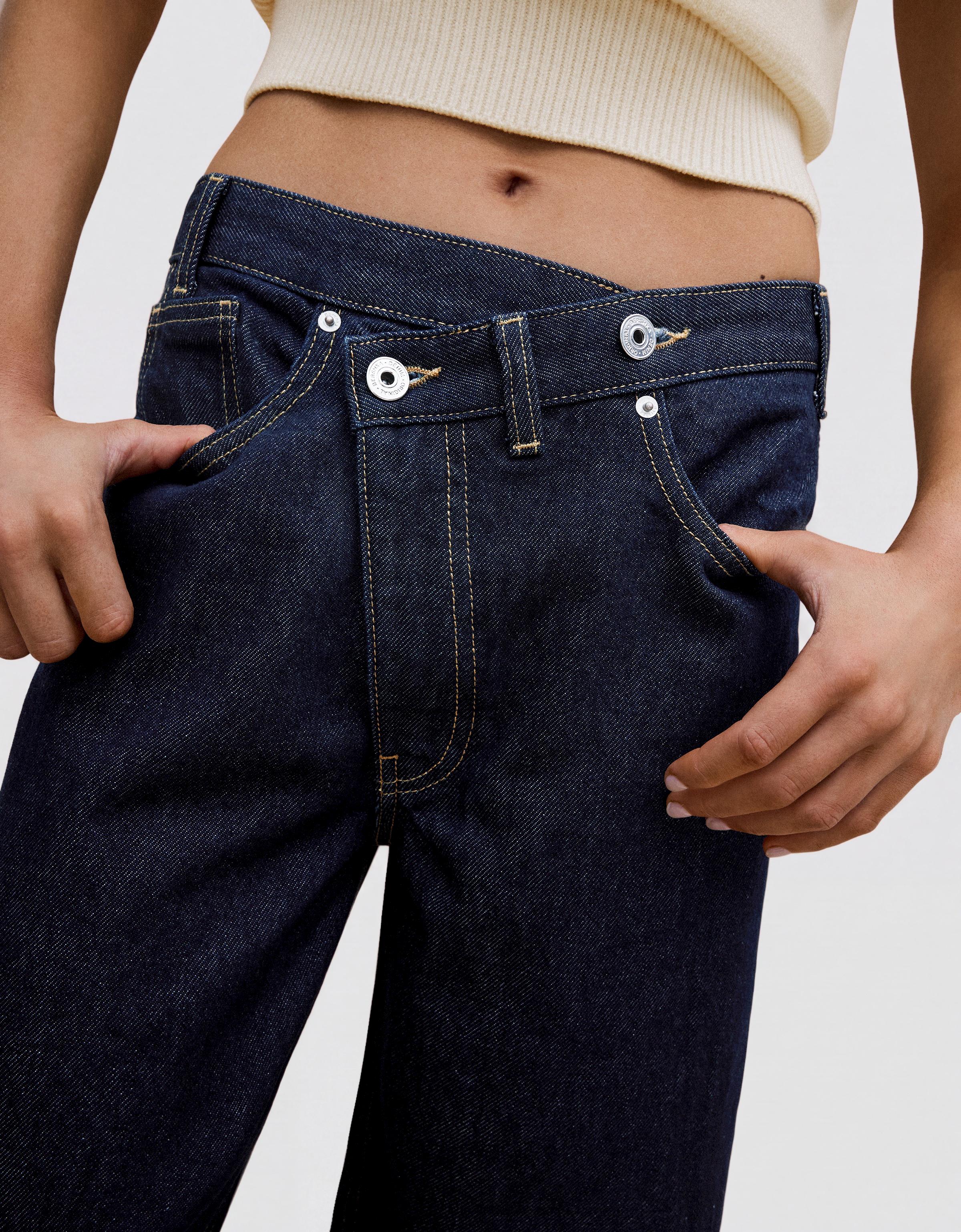 Wide-leg cross-waist jeans — Navy