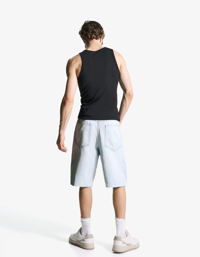 Calções bermuda super baggy fit-Azul claro-1