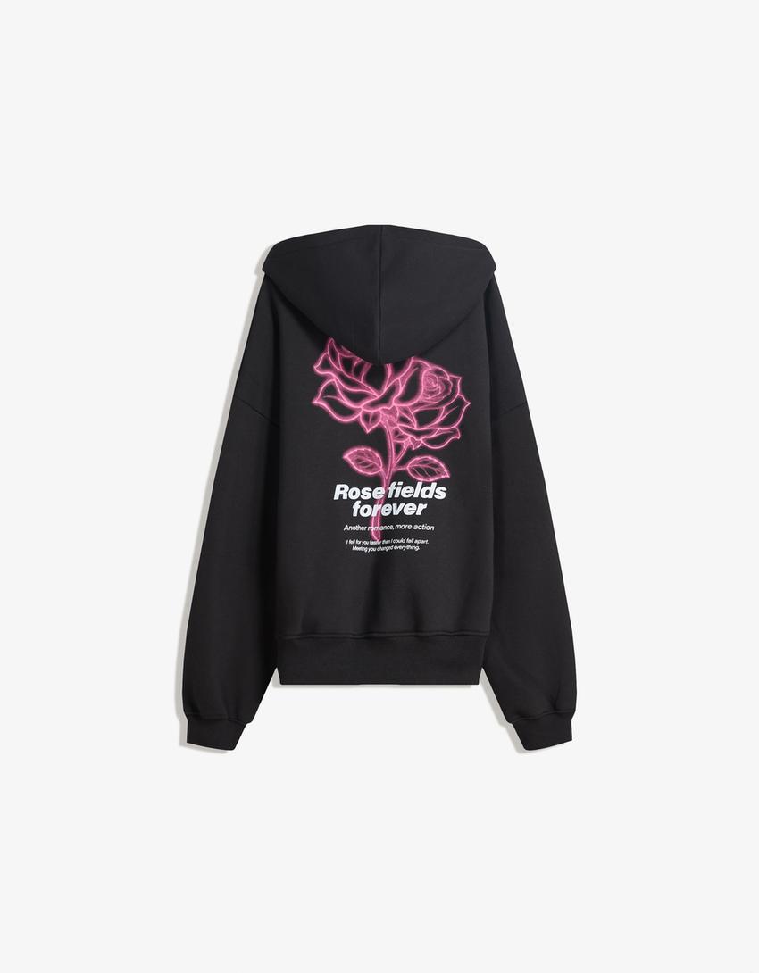 Sweat zippé capuche imprimé-Noir-4