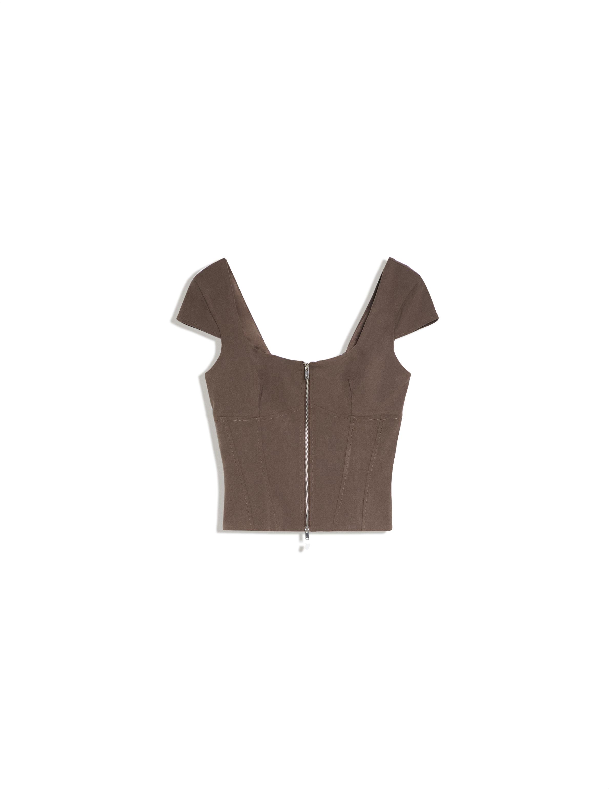 Short sleeve zip top — Brown