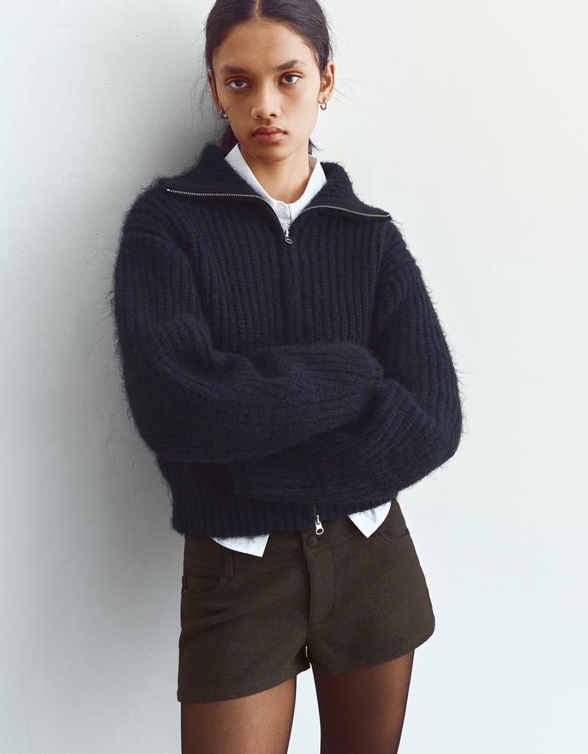 Mini-short en laine-Marron