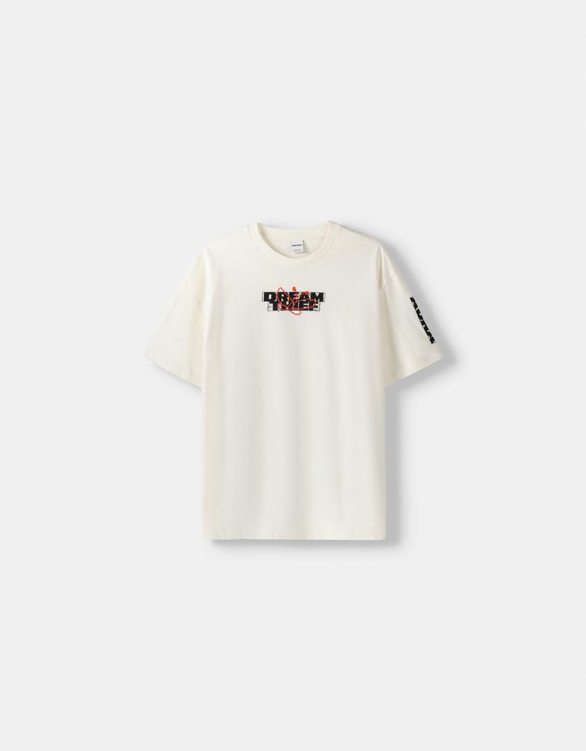T-shirt boxy manches courtes imprimé-Blanc cassé-4