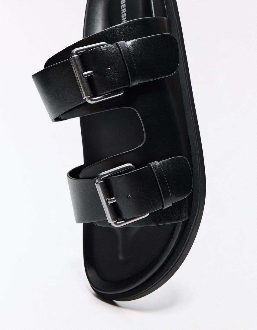 Sandales plates à boucles-Noir