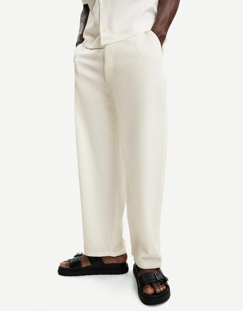 Pantaloni baggy jogger plissettati-Bianco Roto-2