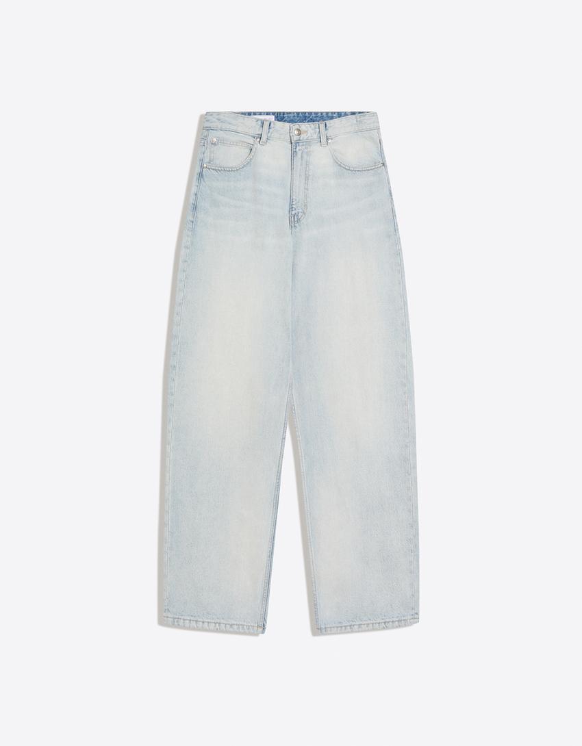 Jeans barrel bordado-Azul claro