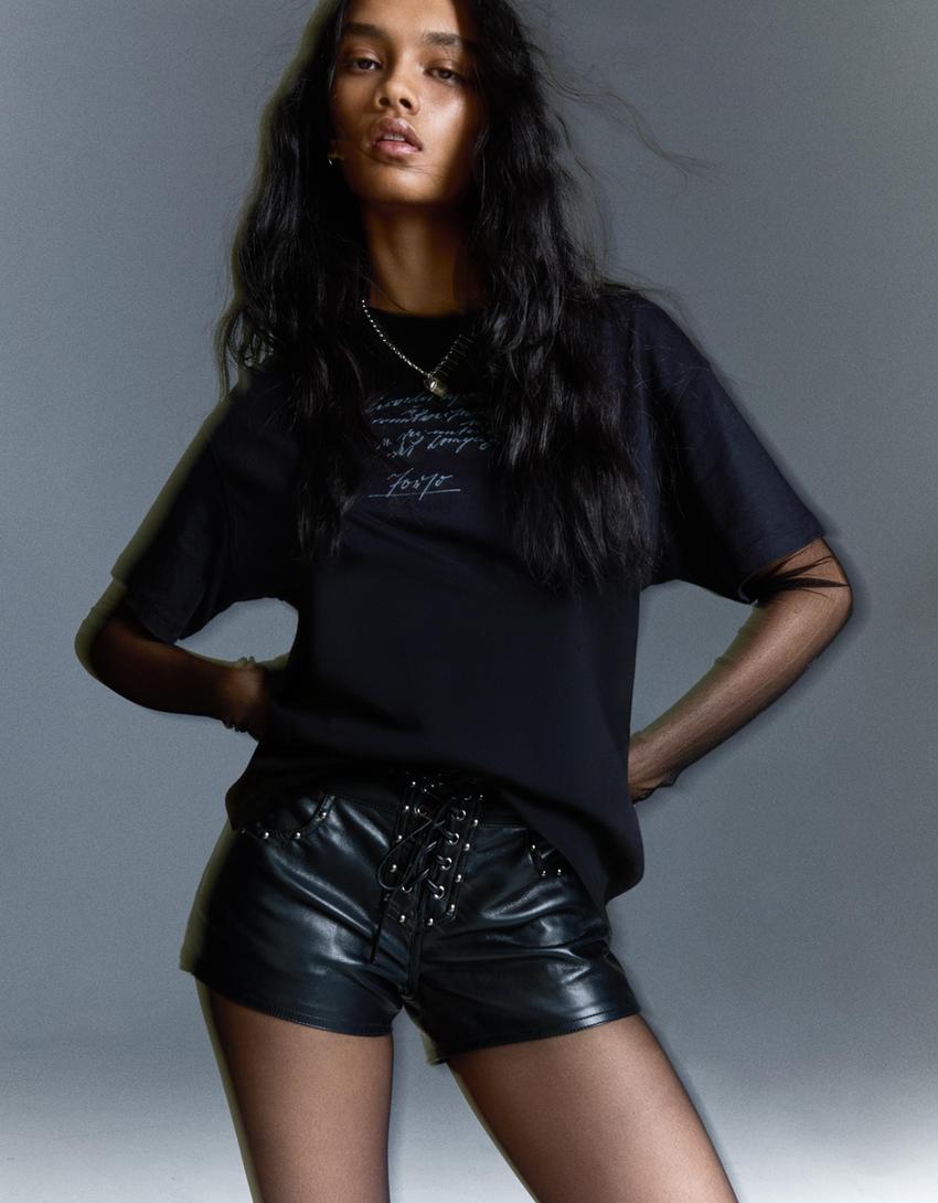 T-shirt oversize à manches courtes imprimé Frankenstein-Noir