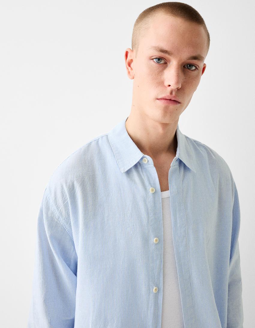 Chemise manches longues loose fit lin-Bleu clair-2