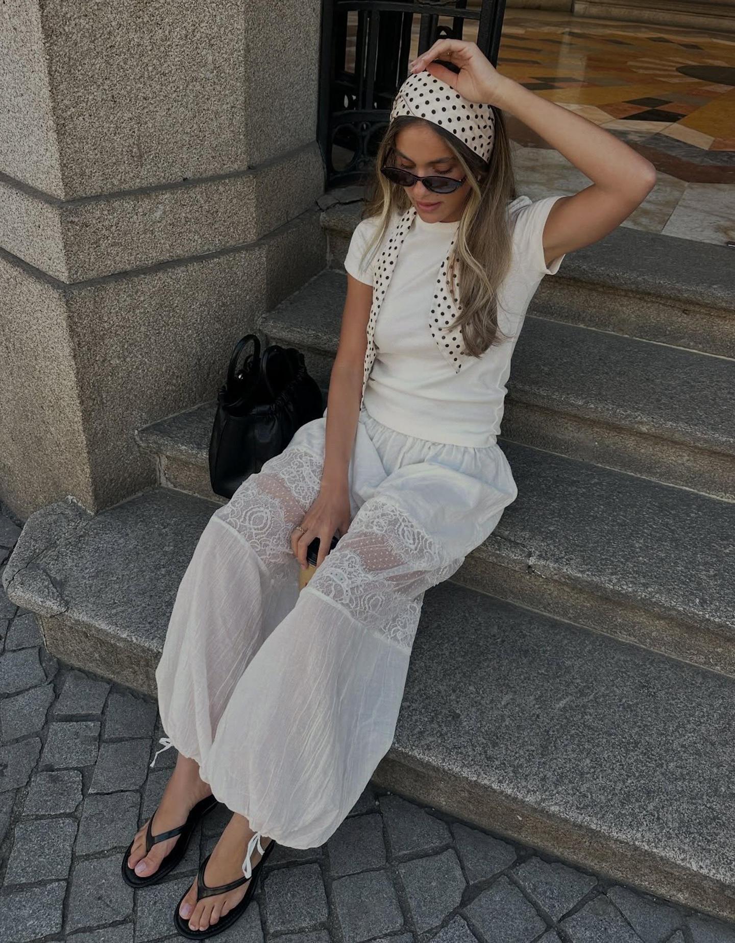 Bershka Pantaloni Da Gaucho In Pizzo Donna Xs Bianco