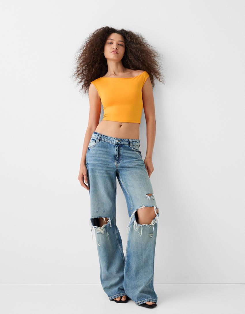 تيشرت غير متماثل بدون أكمام-برتقالي-3