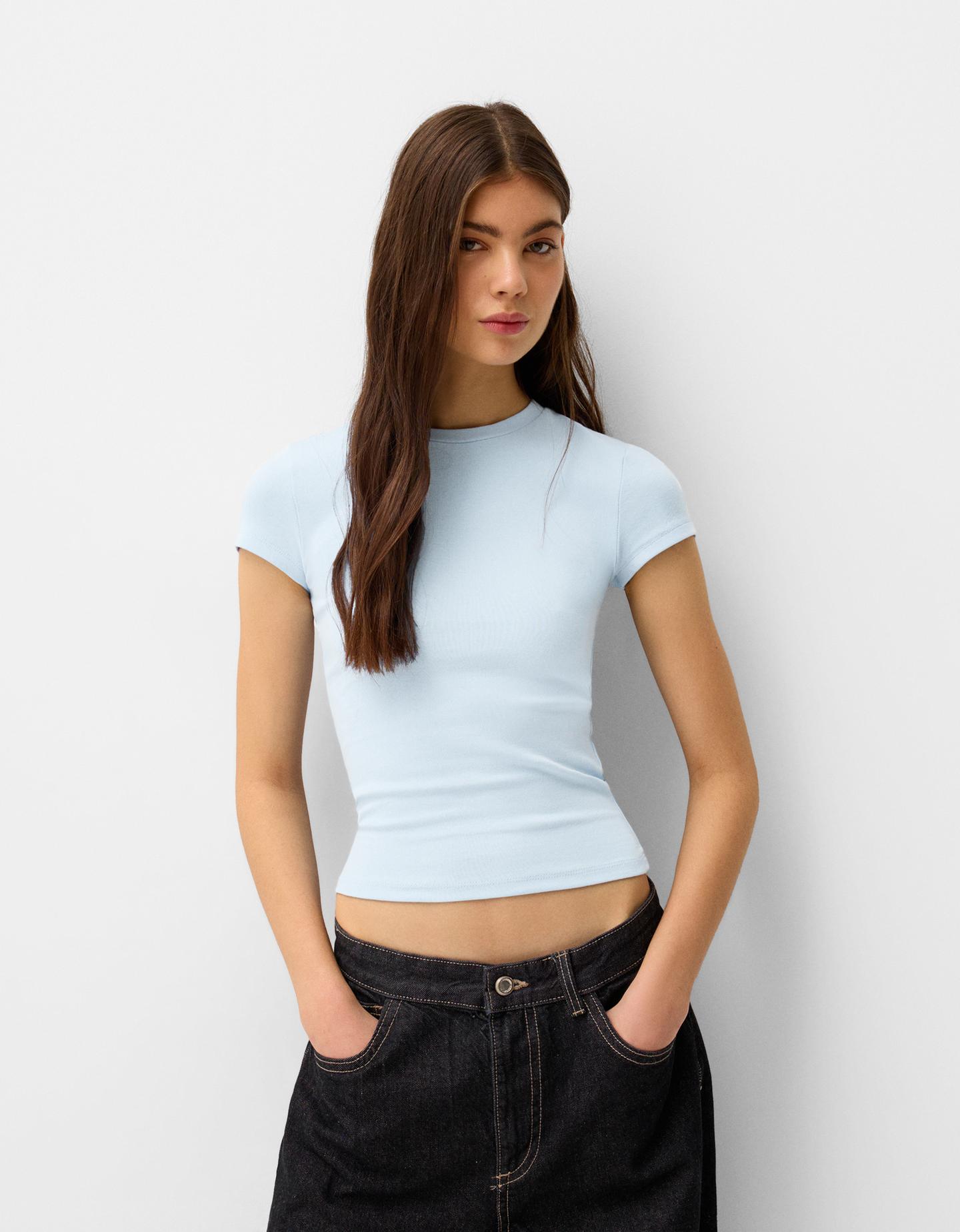 Bershka T-Shirt Rundausschnitt Damen M Hellblau günstig online kaufen