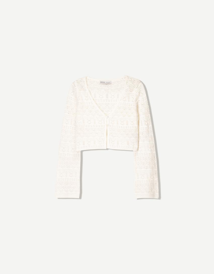 Rustic button-up cardigan-Cream