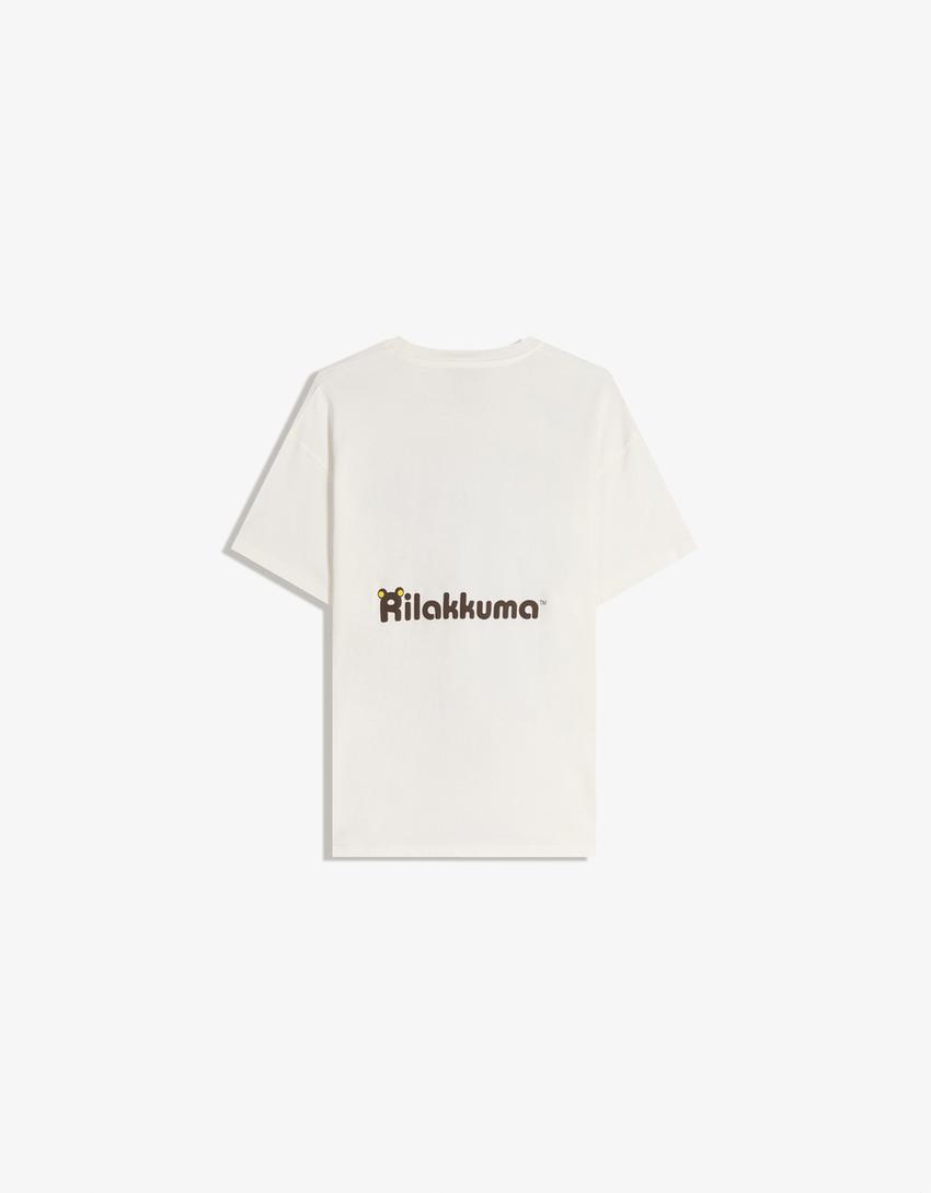 Rilakkuma T-Shirt mit kurzen Ärmeln und Print-Grbrochenes Weiss