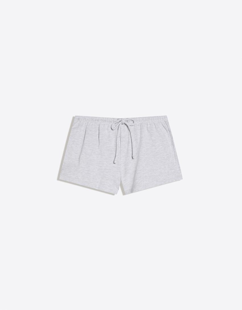 Plush shorts with elasticated waistband-Grey