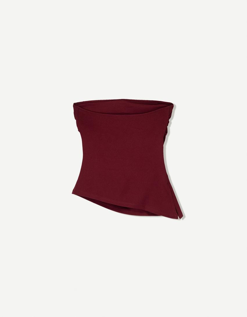 Büzgülü bandeau top-Bordo-2