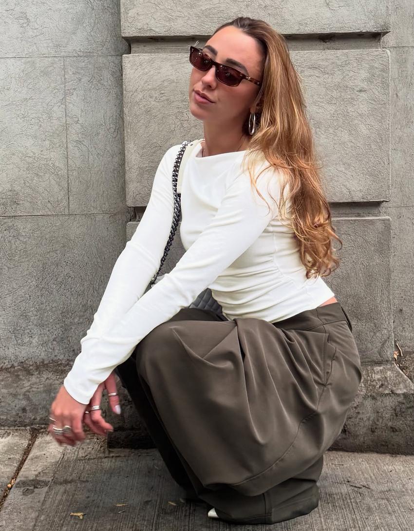 Long sleeve asymmetric T-shirt-Off white