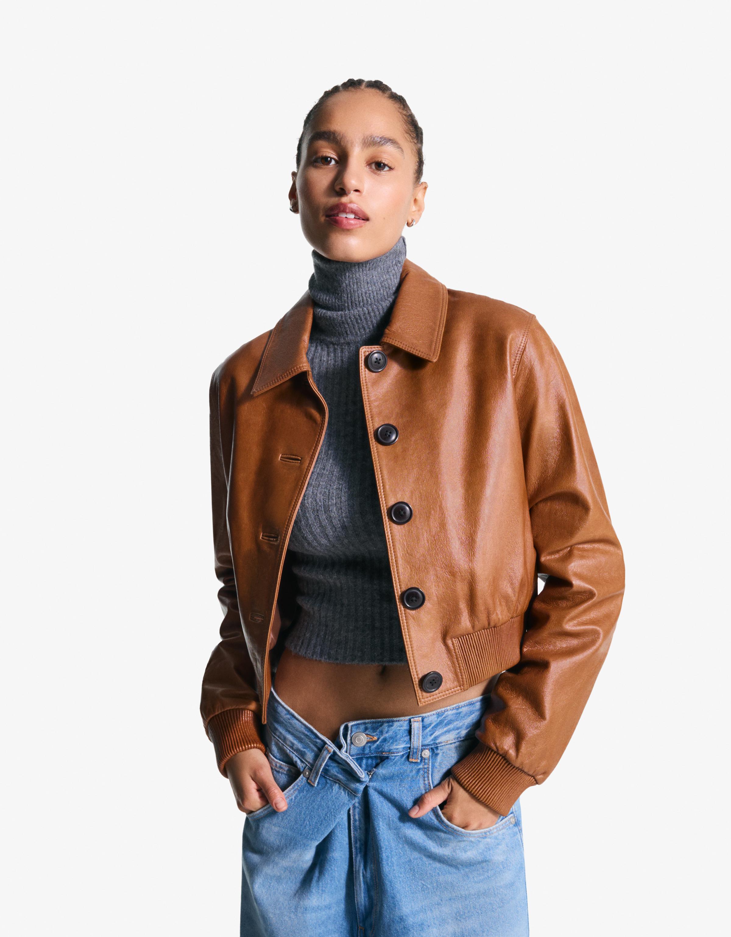Bershka Lederjacke Damen S Braun