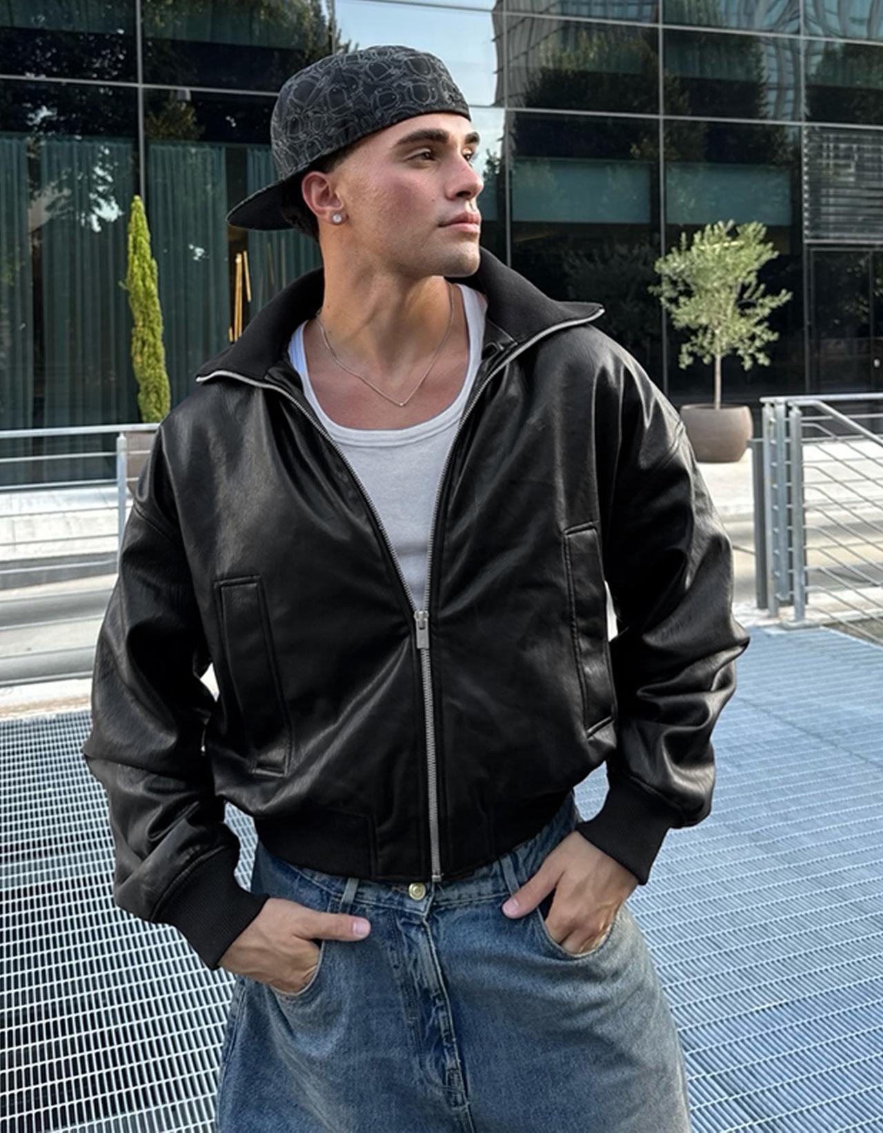 Leather effect jacket — Black