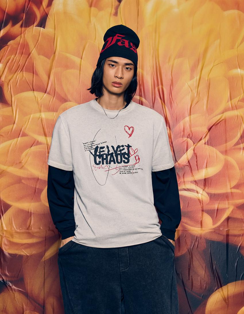 Camiseta manga corta print-Gris oscuro