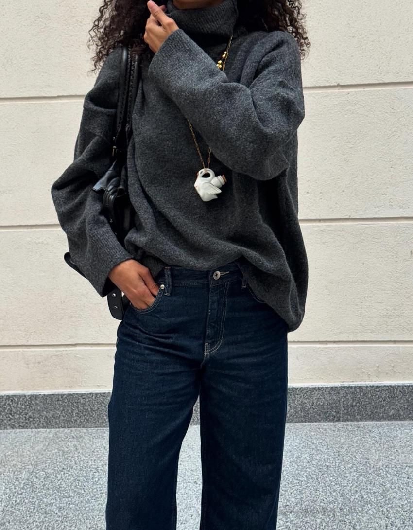 Pull à col montant oversize-Gris foncé