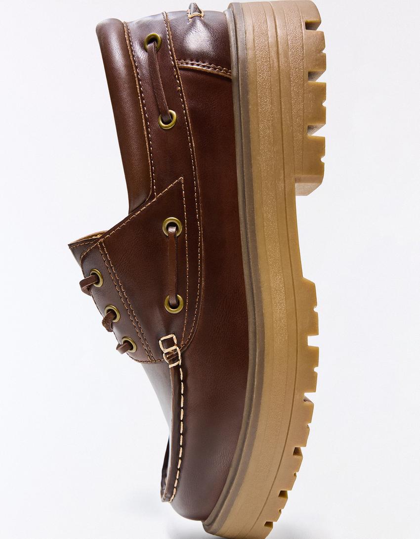 Chaussures bateau semelle épaisse-Marron
