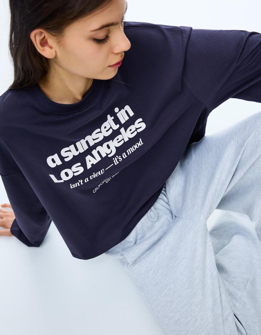 Camiseta manga larga boxy print-Marino