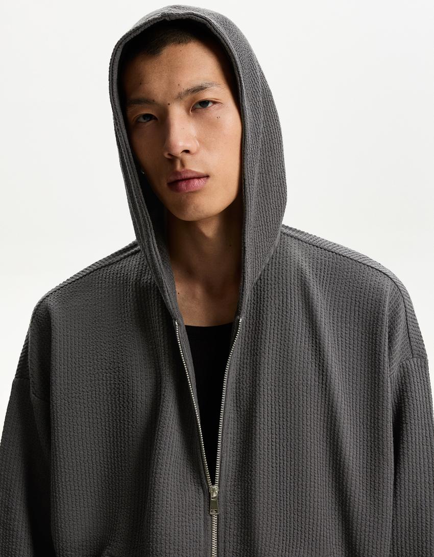 Sudadera cremallera boxy cropped capucha-Gris-3