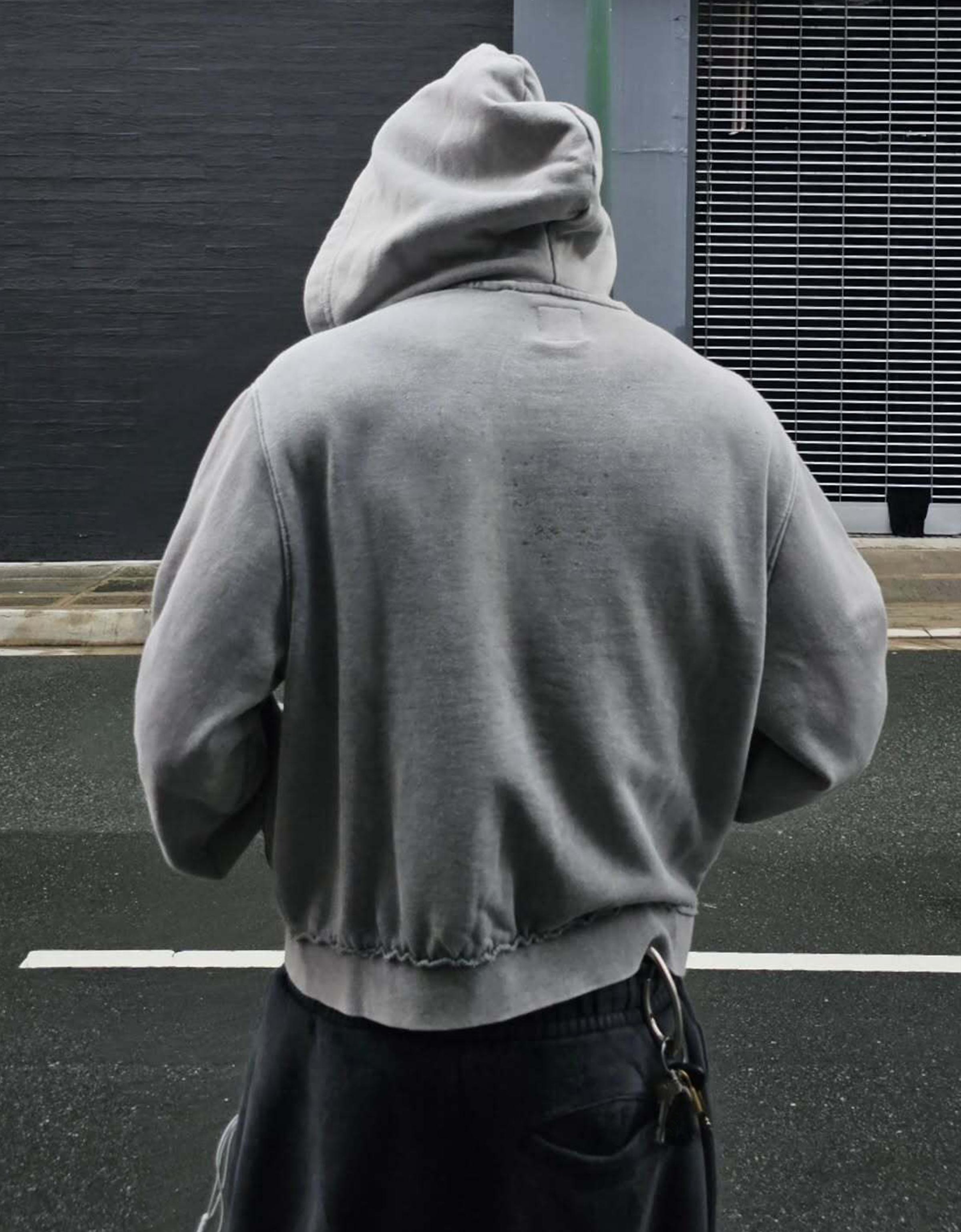Studded zip-up hooded sweatshirt — Grey