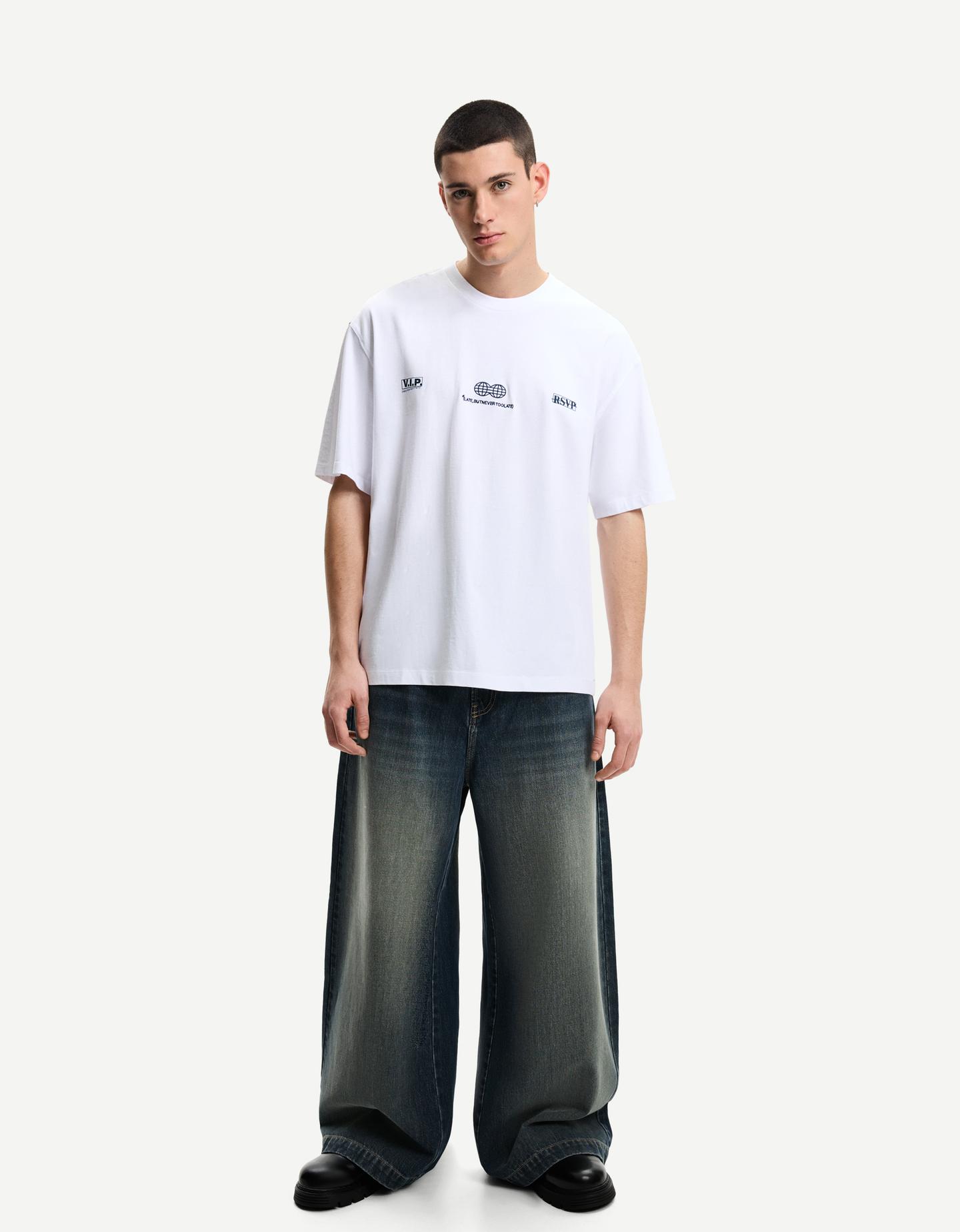 Bershka Jeansy O Kroju Mega Baggy Mężczyzna 40 Zielony