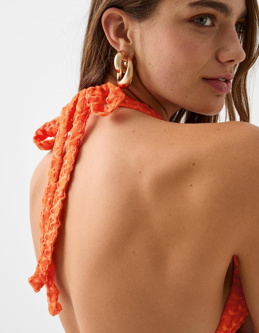 Crossover halter neck top-Orange-5