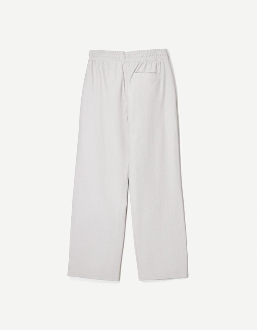 Textured wide-leg trousers-Grey