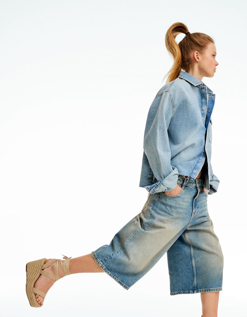 Bağcıklı ve jüt dolgu topuklu ayakkabı-EKRU-1