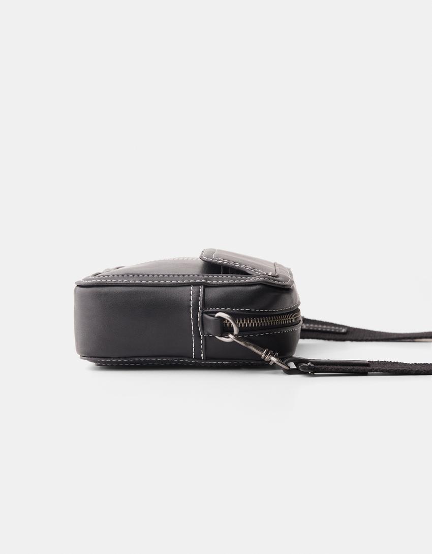 Sac bandoulière coutures contrastantes-Noir-2