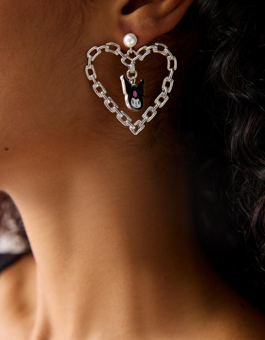 Kuromi heart earrings-Silver-3