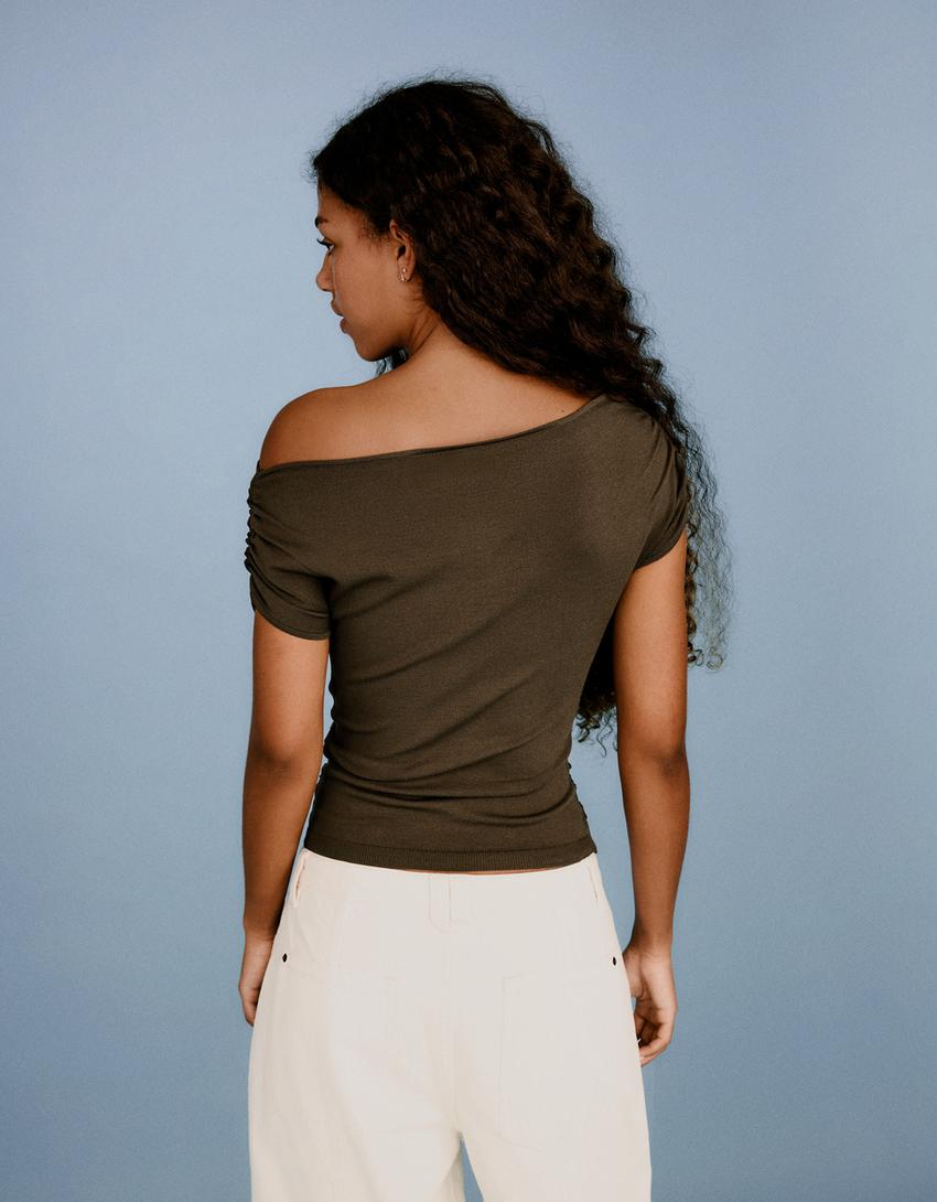 Asymmetrisch T-shirt met riem-Kaki