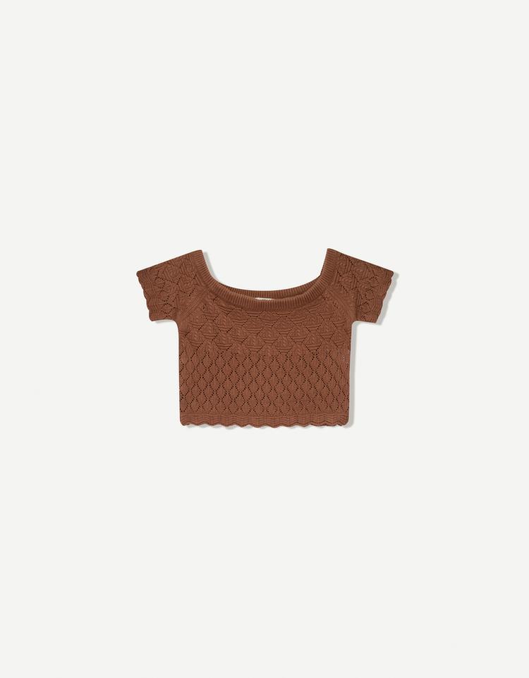 Rustic short sleeve Bardot sweater